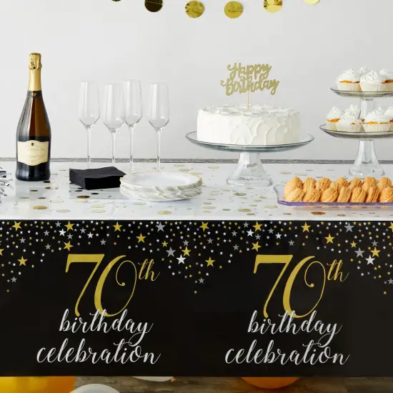 3 Pack 70th Birthday Plastic Table Covers, Disposable Tablecloths for Cheers to 70 Years Party Decorations (54 x 108 In) Black {2}