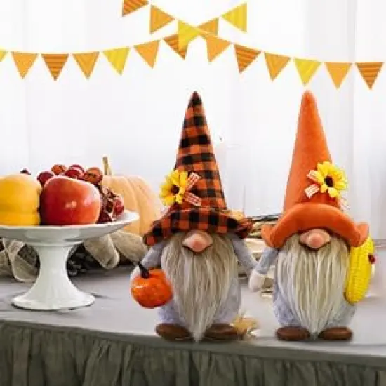 2Pack Thanksgiving Buffalo Plaid Gnome Plush Tomte Swedish Gnomes {6}