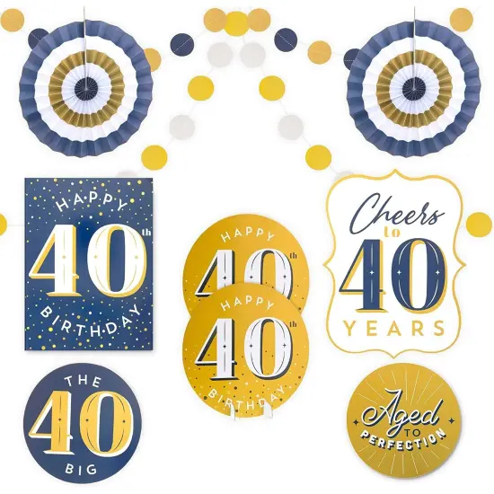 40th Birthday Decorations, Includes Table Centerpieces, Wall Sign, Ceiling Decorations and Confetti String (12 Pieces) Multicolor {1}