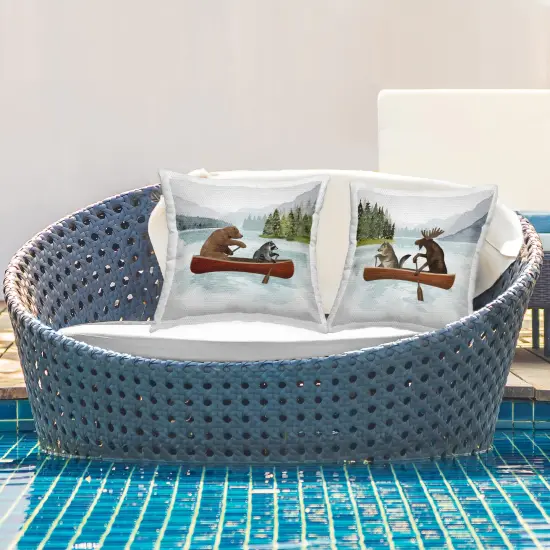 Stupell Industries Woodland Animals Canoeing 2pc Outdoor Pillow Set, 18 x 7 x 18 {2}