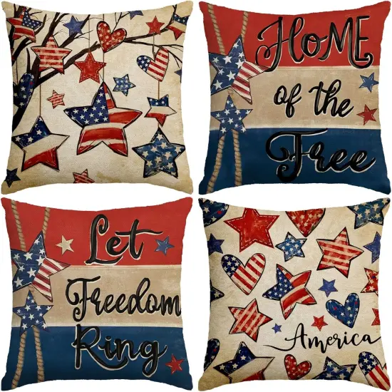 Patriotic Pillow Covers 18x18 Inch Set of 4 {1}