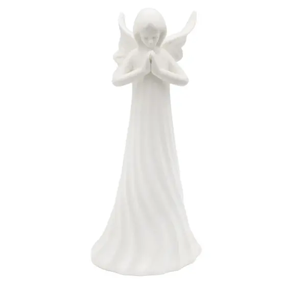 White Ceramic Praying Angel Figurine 9in Guardian Statue {1}