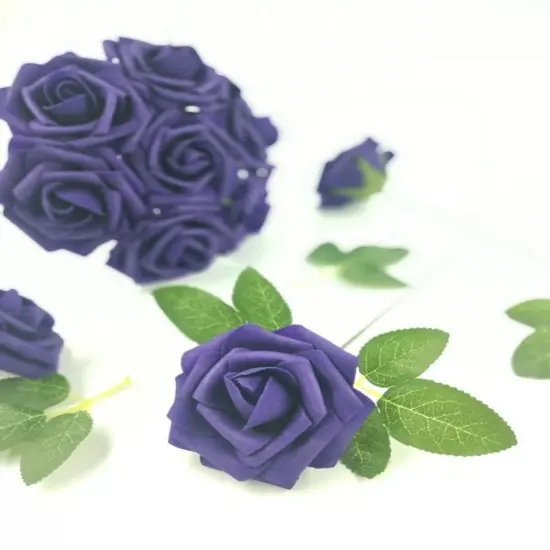 25pcs Artificial Flowers Real Looking Foam Roses Decoration DIY Dark purple {3}