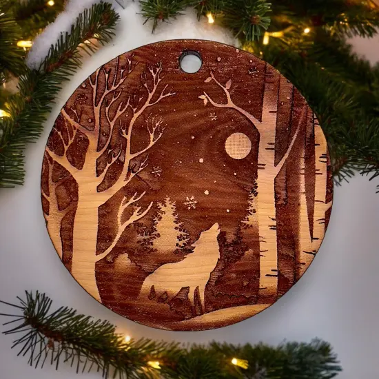 Winter Wolf - Raw Cedar Ornament 3x3in {5}