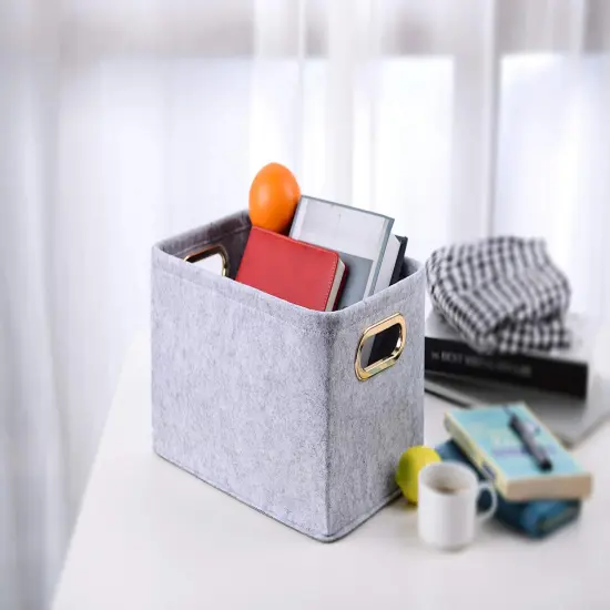 Storage Bins Foldable Felt Fabric Storage Basket Organizer Boxes Containers with Handles Metal Handles for Nursery Toys,Kids Room,Clothes,Towels,Magazine {1}