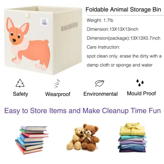 Foldable Animal Cube Storage Bins Fabric Toy Box/Chest/Organizer for Toddler/Kids Nursery, Playroom, 13 inch (Dog) {5}