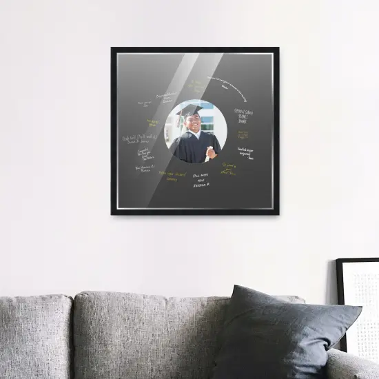 Autograph Black Wood Frame with Circle Black Mat - Perfect for Event Signatures, Silver Marker Pens Included - 3 Sizes Available {5}