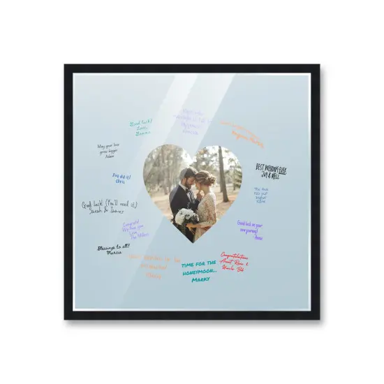 Autograph Black Wood Frame with Heart Blue Mat - Perfect for Event Signatures, Full-Color Pen Set Included - 3 Sizes Available {2}
