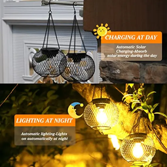 2 Pack Solar Lantern Outdoor, Hanging Solar Lights Outdoor Garden Christmas Decorations Decorative Lighting Solar Powered Waterproof Tree Lantern for Garden Yard Patio Pathway, {1}