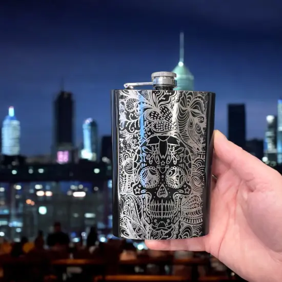 8oz BLACK Sugar Skull Pattern Flask {5}