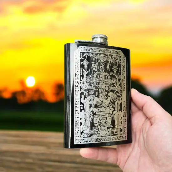8oz BLACK Mayan Astronaut Flask {6}