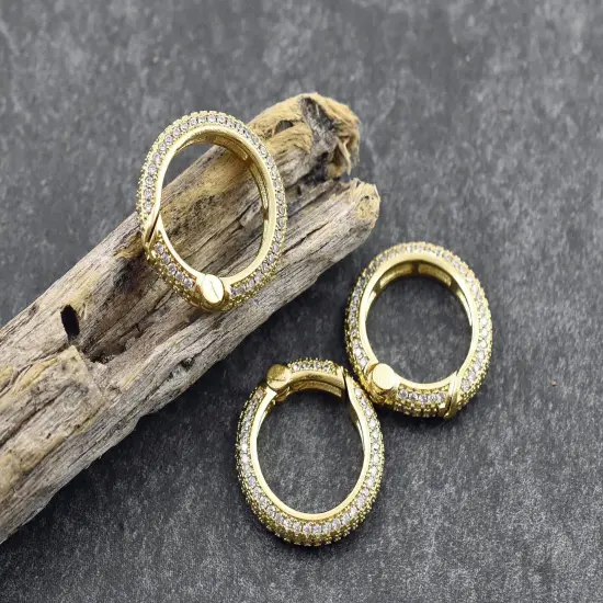 19mm 18k Gold Plated Micro Pave Cubic Zirconia Spring Ring Clasp {2}