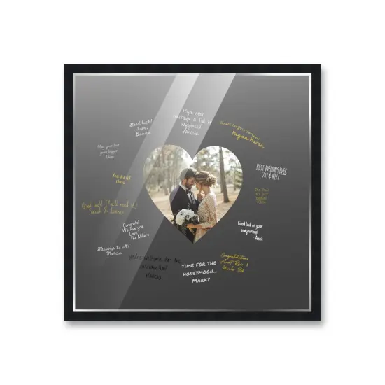 Autograph Black Wood Frame with Heart Black Mat - Perfect for Event Signatures, Silver Marker Pens Included - 3 Sizes Available {2}