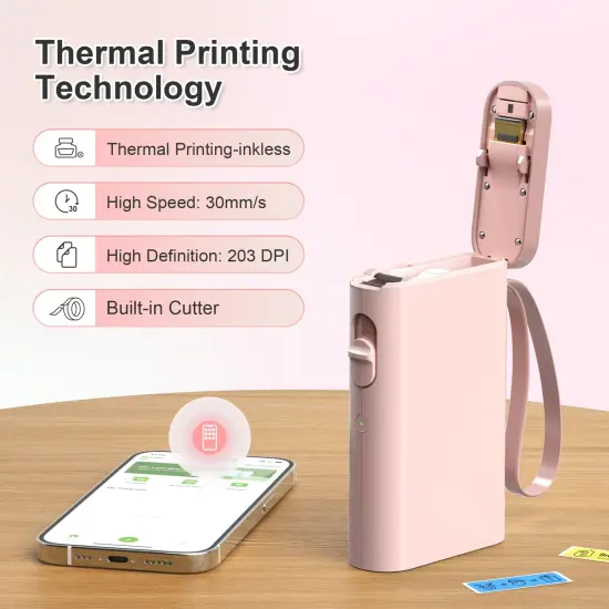 Label Maker Machine with Tape, P21 Portable Bluetooth Label Printer, Wireless Built-in Cutter Sticker Maker Mini Label Makers with Multiple Templates for Organizing Storage Office Home, Pink {1}