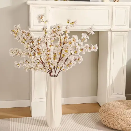Boutique Silk Cherry Blossom Branches, Artificial Cherry Blossom Tree Stems Faux Cherry Flowers Vase Arrangements for Wedding Home Decor, Set of 3 {2}