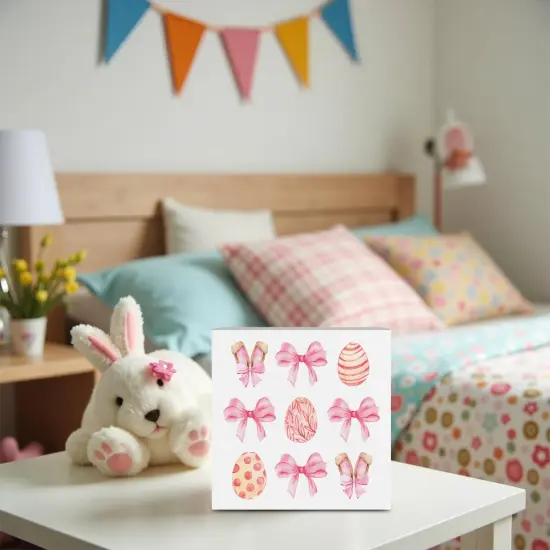 Pink Bunny Decor Easter Decorations Easter Decor Pink Bow Decor Home Farmhouse Office Bedroom Garden Decor Easter Eggs Hunt Wooden Box Block Plaque Wooden Box Sign for Desk Table Bookshelf Tabletop {6}