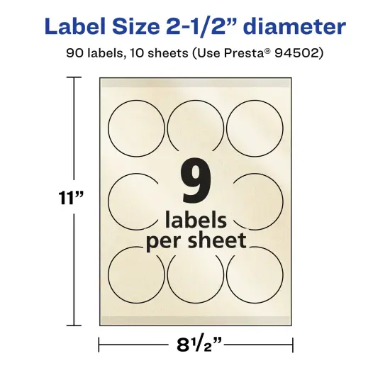 Avery Pearlized Ivory Round Labels with Sure Feed Technology, Print-to-the-Edge, 2.5" diameter {5}