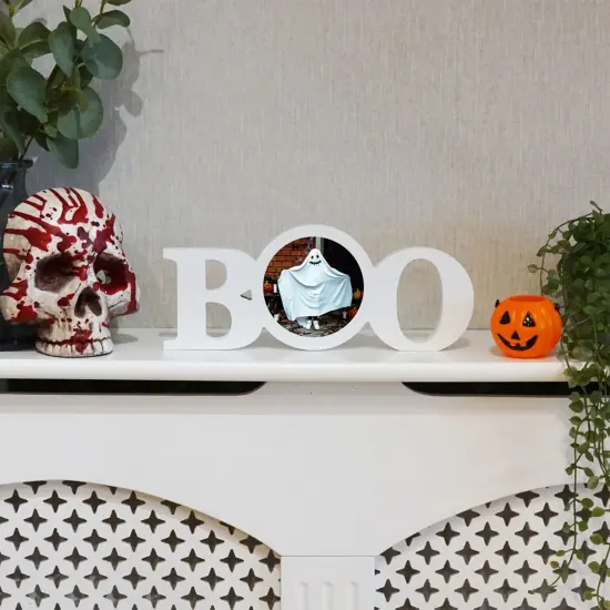 Sublimation Halloween White Coated Wood Word Blocks D&eacute;cor for Halloween&ndash; Sublimation Ready with 3.74&rdquo; Plate- Boo {4}