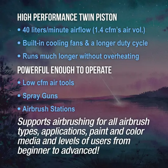 Professional Cool Running 1/4 hp Twin Cylinder Piston Air Compressor with Extra Large Storage Tank - High Airflow - Hose, Regulator Water Trap {3}