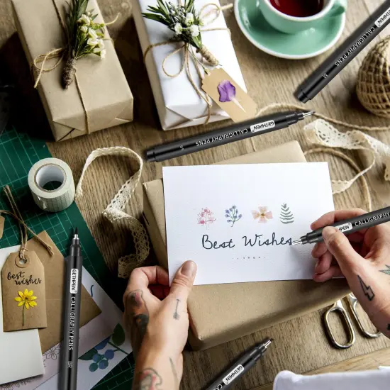 GETHPEN 10-Size Calligraphy Pen &ndash; Brush Pens Calligraphy Set Hand Lettering Pen for Beginners Art Drawing & Greeting Cards &ndash; Calligraphy Pens Black Archival Ink Pens Kit for Sketching, Scrapbooking {2}