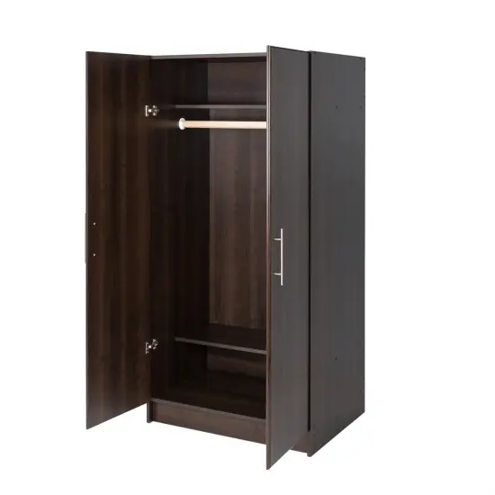65-Inch Freestanding Tall Cabinet with Clothing Rod and Shelves for Bedroom or Kitchen Storage Dark Brown {3}