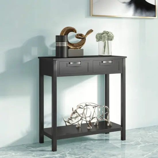 Modern Acacia Wood Entryway Table with Drawers Waterproof MDF Accent Cabinet Black {2}