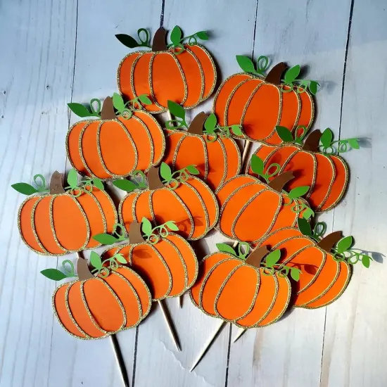Pumpkin Cupcake Toppers Halloween Party Supplies {6}