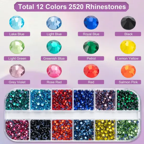 2520Pcs Rhinestones with Tools - 12 Sizes (Multicolored) {3}