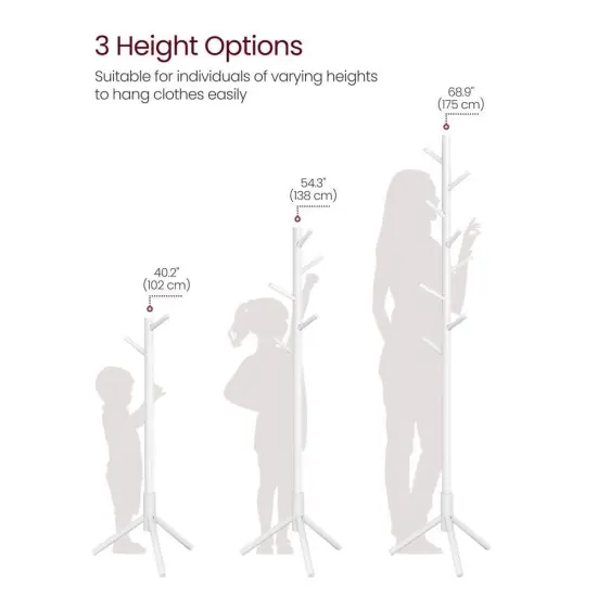 Modern Solid Wood Coat Rack with 8 Hanging Hooks White {4}