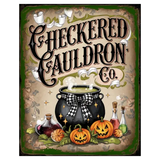 Checkered Cauldron Co Halloween Sign {1}