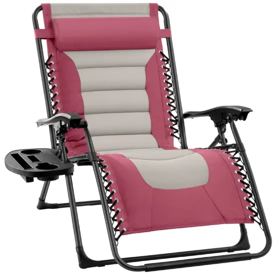 Best Choice Products Oversized Padded Zero Gravity Chair, Folding Outdoor Patio Recliner w/ Side Tray Pink/Taupe {1}