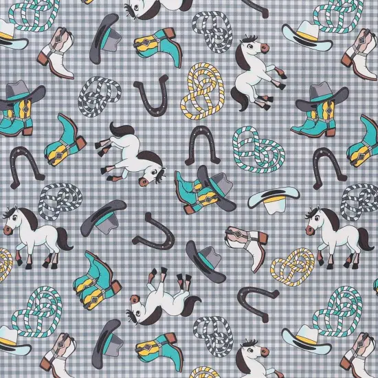 Mook Fabrics Littlest Rodeo Printed PUL Fabric [60 in. Wide] - By The Yard Grey {1}