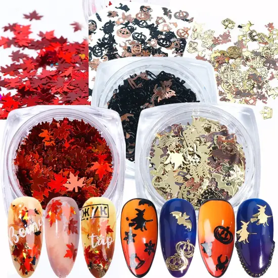 (3 Boxes) Halloween Nail Art Glitter 3D Nail Sequins, Holographic Day {1}