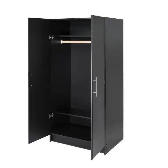 65-Inch Freestanding Tall Cabinet with Clothing Rod and Shelves for Bedroom or Kitchen Storage Black {4}