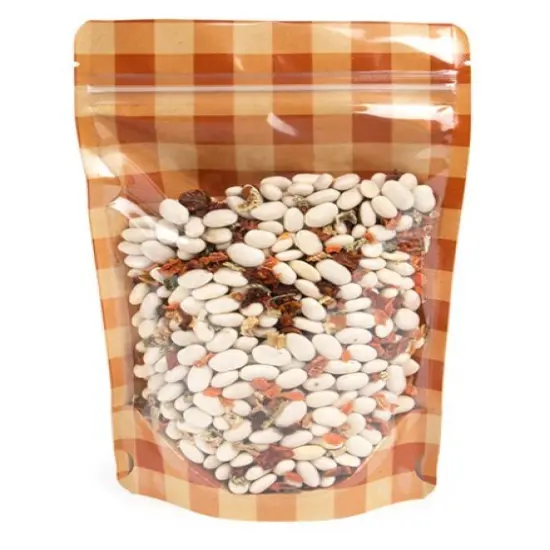 Kraft Stand Up Zipper Pouch w/ Burnt Orange Plaid 5 1/8" x 3 1/8" x 8 1/8" 25 Pack ZBGSW3OP {1}