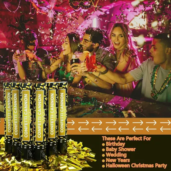 6 Pack 12 Inch Confetti Poppers for Wedding Celebration,Confetti Cannon Gold Party Poppers {4}