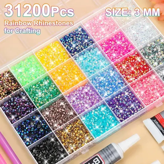 31200Pcs 3MM Flat Back Rhinestones Gems with B7000 Glue - Rainbow Crystals {3}
