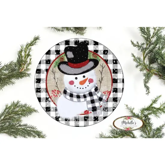 Black White Plaid Snowman Sign {1}