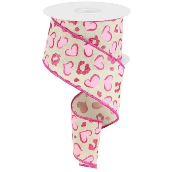 2.5" Heart Leopard Spots Ribbon: Light Natural (10 Yards) {1}