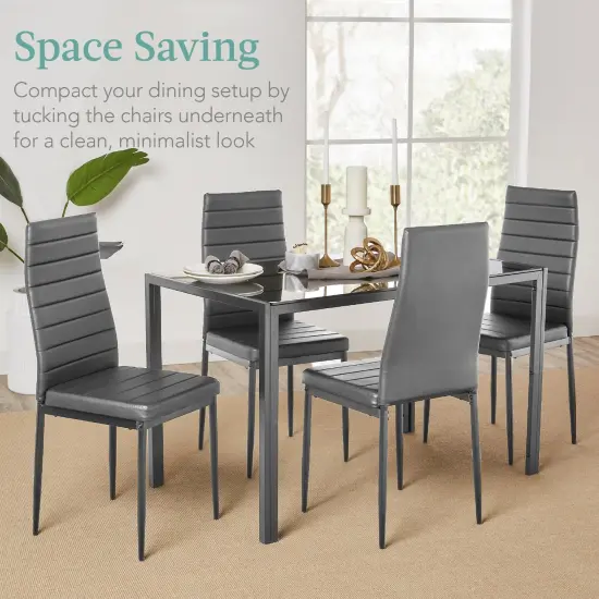 Best Choice Products 5-Piece Kitchen Dining Table Set w/ Glass Tabletop, 4 Faux Leather Chairs Gray {6}