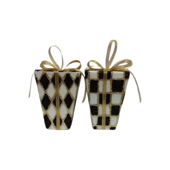 5" Harlequin Package Ornaments: Black/Gold (Asst 2) {1}