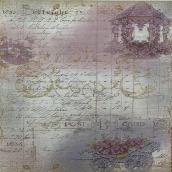 Postcard Memories Designer Printed AIDA Fabric. Canvas for embroidery with an applied backgroundKF-1358A {1}