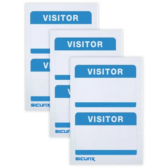 Visitor Adhesive Badges, Blue, 100 Per Pack, 3 Packs {1}
