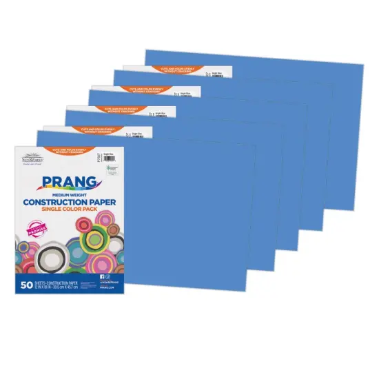 Construction Paper, Medium Weight, Bright Blue, 12" x 18", 50 Sheets Per Pack, 5 Packs {1}