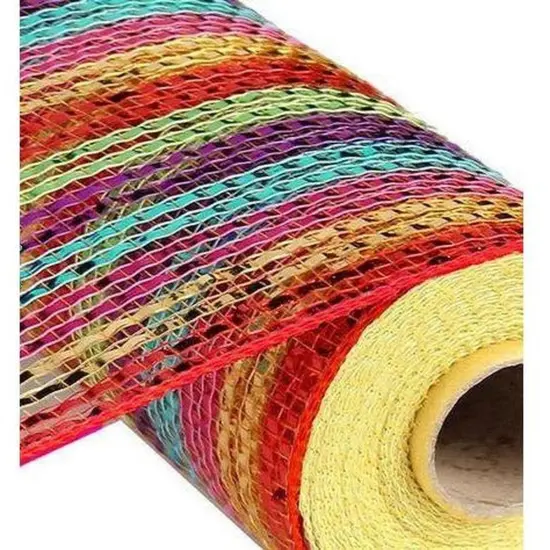 10" Wide Foil Stripes Poly Deco Mesh Ribbon: Bright Multi (10 Yards) {2}