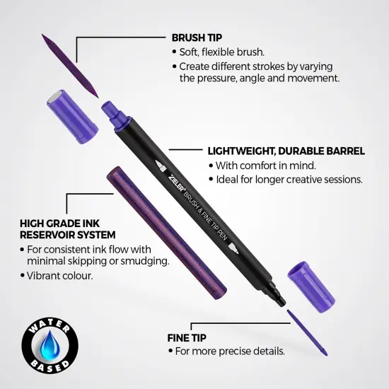 Zieler&reg; 18 Brush & Fine Tip Pens with Water Brush {2}