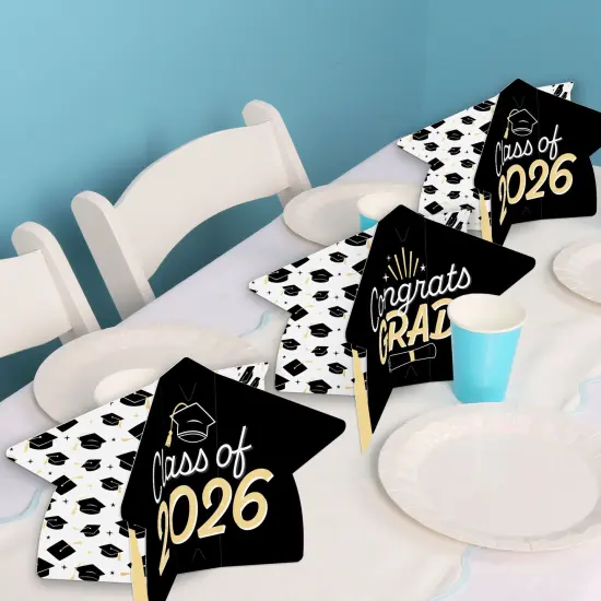 Big Dot of Happiness 8 Count Black and Gold Graduation 3D Centerpiece Table Decorations, Freestanding Class of 2025 Grad Party Centerpieces {6}