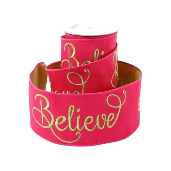 4" Embroidery Believe Ribbon: Hot Pink/Lime Green (5 Yards) {1}