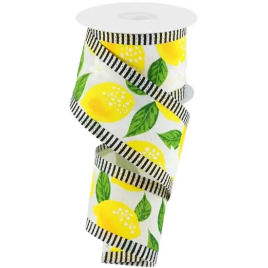 2.5" Lemon Thin Stripes Ribbon: White (10 Yards) {1}