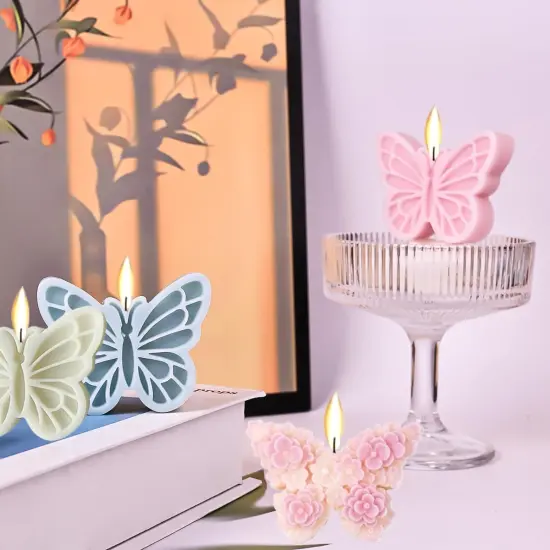 4 PCS 3D Flower Butterfly Candle Molds Mini Butterfly Silicone Molds {4}